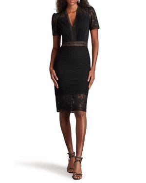 Tadashi Shoji Pintuck Lace Inset Cocktail Dress - Black