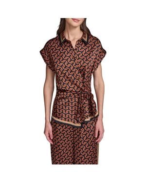 KARL LAGERFELD Side Tie Crêpe De Chine Button-Up Shirt - Red