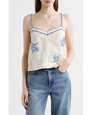 The Great The Weekend Floral Embroidered Button-Up Top - Blue