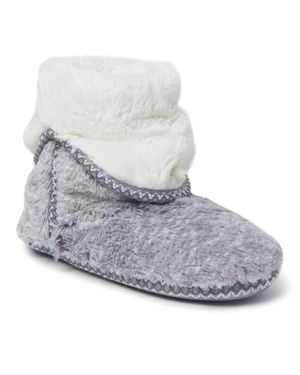 Dearfoams Beth Faux Fur Fold Down Fuzzy Bootie Slipper - Gray