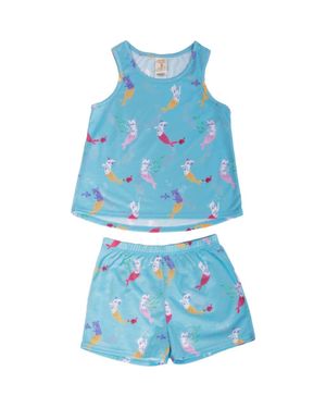 Munki Munki Kids' Mer-Cat Print Two Piece Short Pajamas - Blue