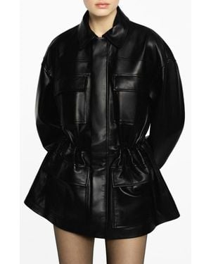 Mango Leather Coat - Black