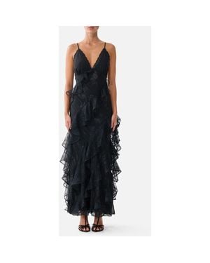 CAMILLA Asymmetrical Ruffle Slip Dress - Black