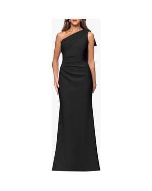 Xscape Evenings Sash Detail One-Shoulder Scuba Crepe Sheath Gown - Black