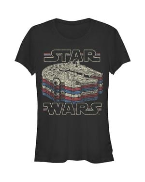Star Wars Junior's Millennium Falcon Retro Multi Stripes T-Shirt - Black