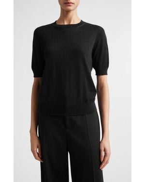 Johnstons of Elgin Honor Short Sleeve Cashmere Crewneck Sweater - Black