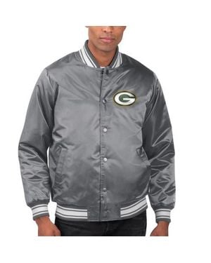 Starter Silver Green Bay Packers Locker Room Satin Varsity Full-snap Jacket - Black