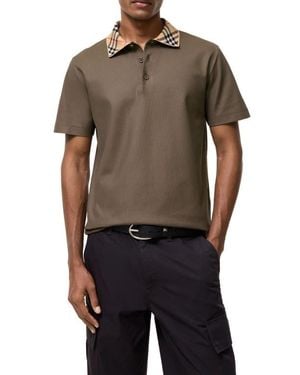 Burberry Evan Check Collar Cotton Pique Polo - Black