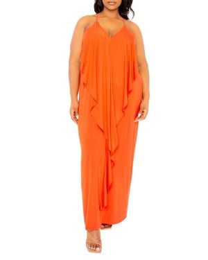 Buxom Couture Cascade Ruffle Racerback Maxi Dress - Orange