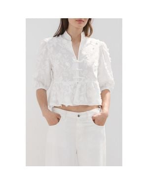 Mango Floral Puff Sleeve Peplum Top - White