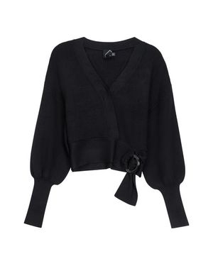 Spades Sweater Knit Wrap Buckle Belt Cropped Cardigan - Black
