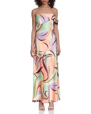 Avec Les Filles Floral Print Asymmetric Satin Maxi Dress - White