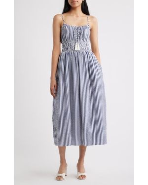 Julia Jordan Stripe Seersucker Dress - Blue