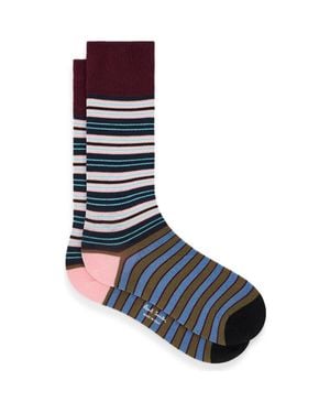 Paul Smith Stripe Cotton Blend Dress Socks - Blue