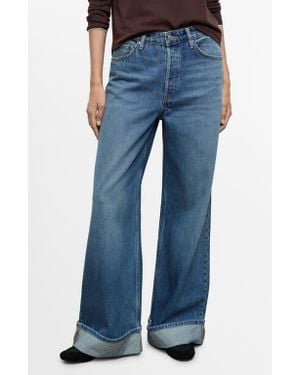 Mango Cuffed Mid Rise Wide Leg Jeans - Blue