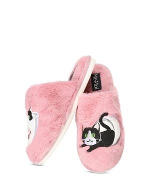 Memoi Teacup Kitty Plush Faux Fur Slipper - Pink