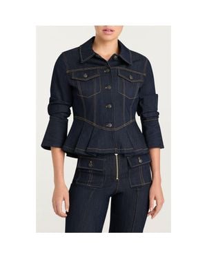 Cinq À Sept Seraphine Scrunched Peplum Denim Jacket - Blue