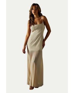 MissPap Square Neck Pleated Chiffon Maxi Dress - Natural