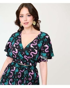 Unique Vintage 1960S Dottie Crop Top - Blue