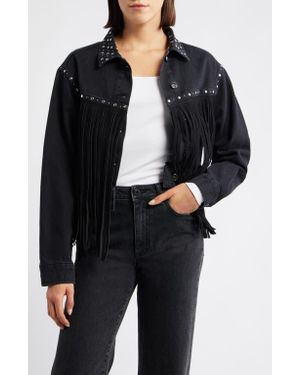 Mavi Jenna Smoke Fringe Stud Detail Denim Jacket - Black