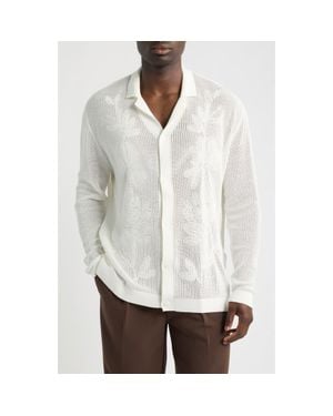 CHE Feriando Long Sleeve Floral Cotton Knit Camp Shirt - Natural