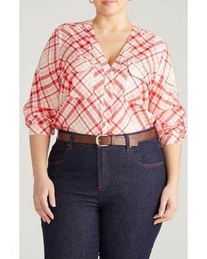 UNIVERSAL STANDARD Cooling V-Neck Button-Up Shirt - Pink