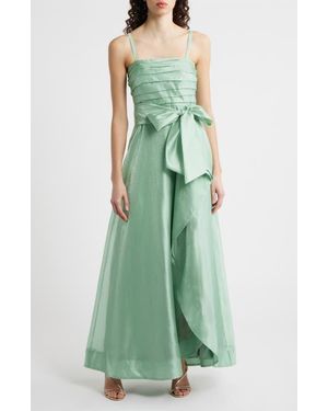 green emerald velvet dress Tahari ASL High Tie Neck Sleeveless Zipper Back Floral Print Fit & Flare Satin Dress Black Mustard / 16 main image 0