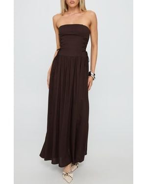 Princess Polly So Far So Good Strapless Linen & Cotton Maxi Dress - Brown