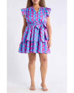 Sugarlips Marvy Checker Emie Ruffle Minidress - Blue