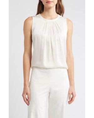 Anne Klein Pleated Jewel Neck Sleeveless Top - White