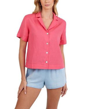 Bella Dahl Short Sleeve Linen Button-Up Camp Shirt - Red