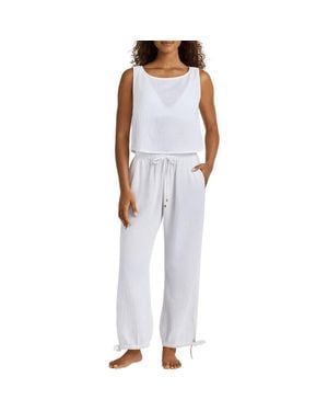 Ralph Lauren Sleeveless Cotton Top & Wide Leg Pants Cover-Up Set - White