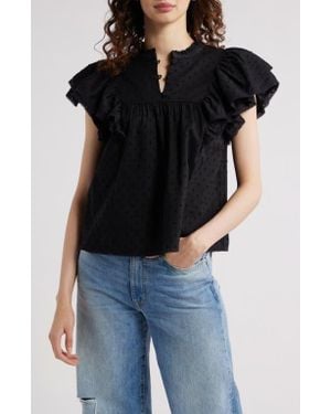 Treasure & Bond Ruffle Sleeve Clip Dot Top - Black