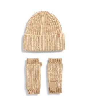 UGG Chunky Plaited Beanie & Fingerless Mittens Set - Natural