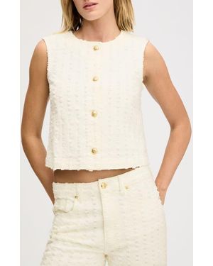 Sam Edelman Sleeveless Distressed Denim Crop Top - White