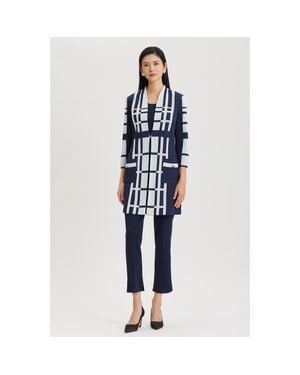 Ming Wang Heritage Two-Tone Geometric Knit Duster - Blue