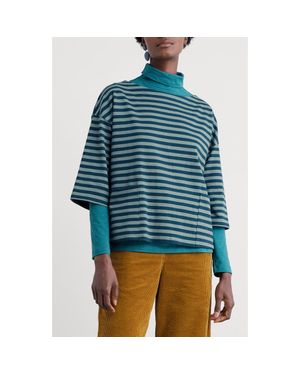 Seasalt Cornwall Buryan Stripe Organic Cotton T-Shirt - Blue