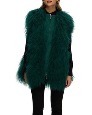 Gorski Genuine Shearling Zip Long Vest - Green