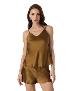 SILKSILKY Silk Spaghetti Strap Camisole Pajama Set - Natural