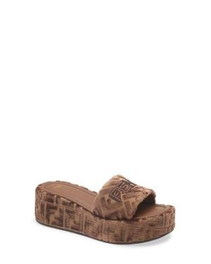 Fendi Sunshine Platform Wedge Slide Sandal - Brown