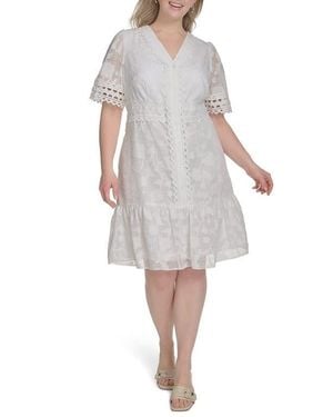 Eliza J Floral Print Fit & Flare Shirtdress - Gray