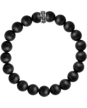 King Baby Studio 10Mm Onyx Beaded Bracelet With Logo Ring - Black