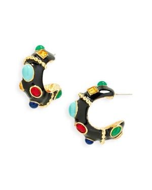Kenneth Jay Lane Studded Enamel Hoop Earrings - Blue
