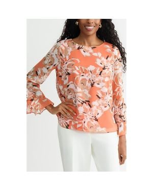 Kasper Print Ruffle Sleeve Top - Orange