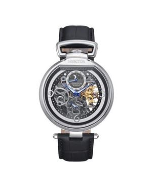 Heritor Lincoln Leather-Band Skeleton Watch With Moon Phase - Metallic