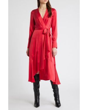 Kobi Halperin Victoria Long Sleeve Silk Faux Wrap Dress - Red