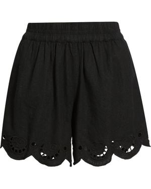 Treasure & Bond Cutwork Hem Linen Blend Pull-On Shorts - Black