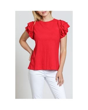 Apny Ruffle Sleeve T-Shirt - Red