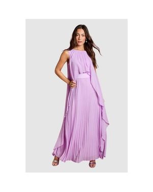 Coast Cape Sleeve Pleated Maxi Dress - Purple