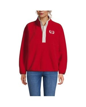 Lands' End Snap Neck Fleece Pullover - Red